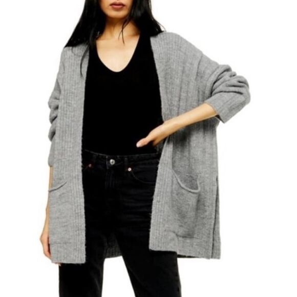 TOPSHOP Long Line Cozy Knit Oversized Cardigan Grey Women’s Small - Picture 1 of 5
